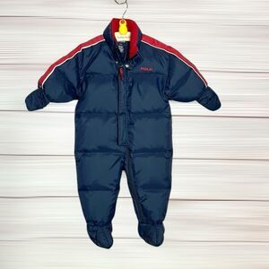 Vintage Polo Ralph Lauren Baby Down Snowsuit Navy Blue Zip Front